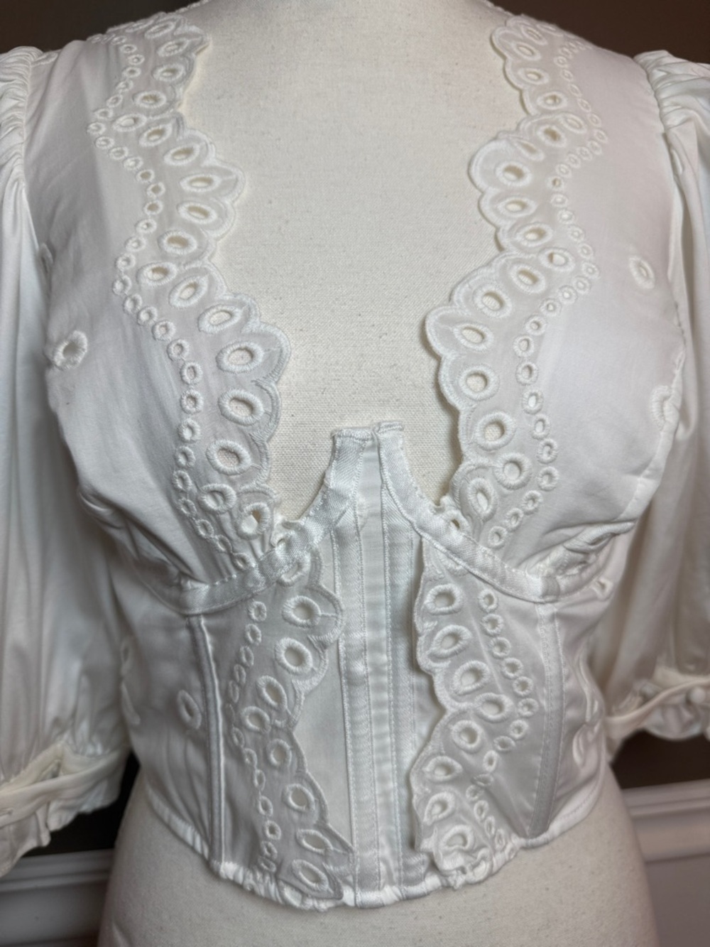 For Love & Lemons Serena Eyelet Corset Top White Cotton S - Picture 6 of 14